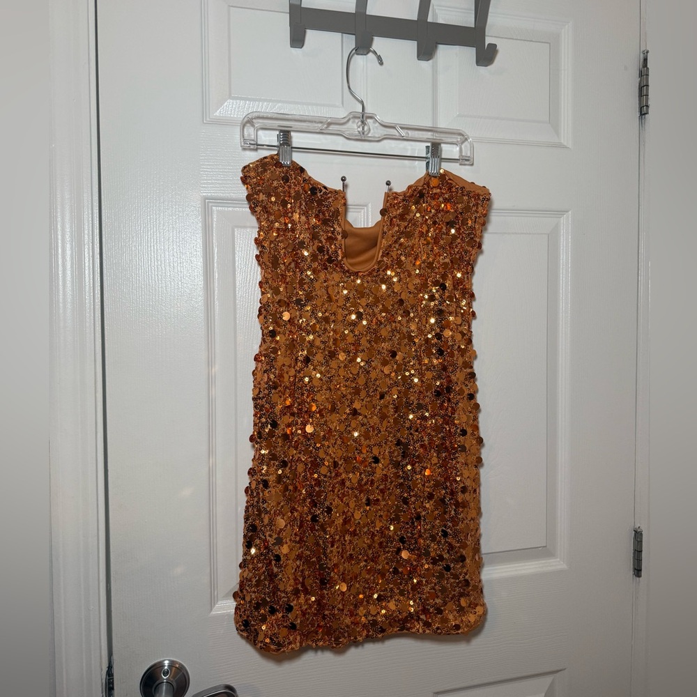 Orange Sequin Strapless Dress